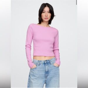 New GAP long sleeve boat neck cropped shirt women’s top Medium 8 10 pink